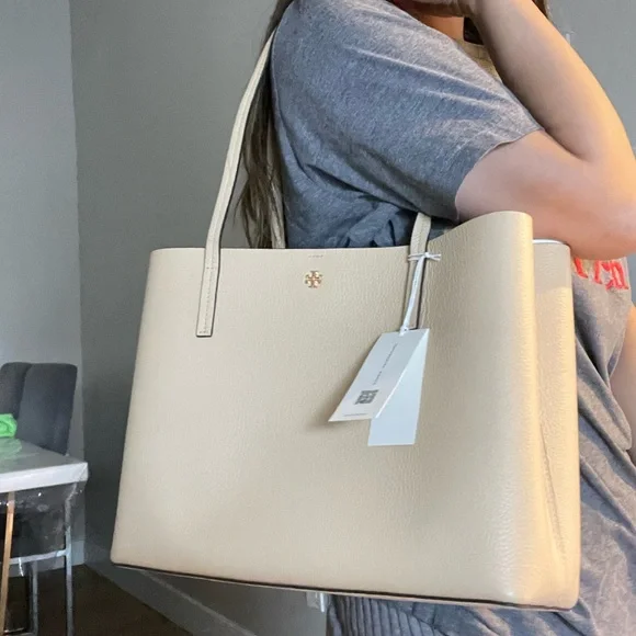 New, tory burch Blake center zip tote bag soft serve/bay gray - Picture 6 of 14